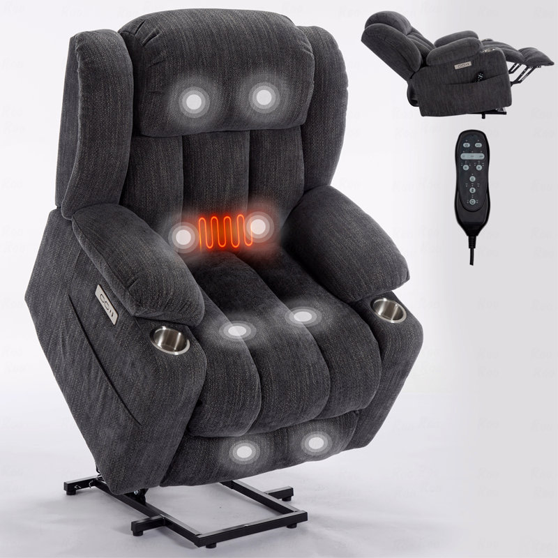 Fauteuil inclinable en chenille recouvert de tissu Power Lift, Gris foncé