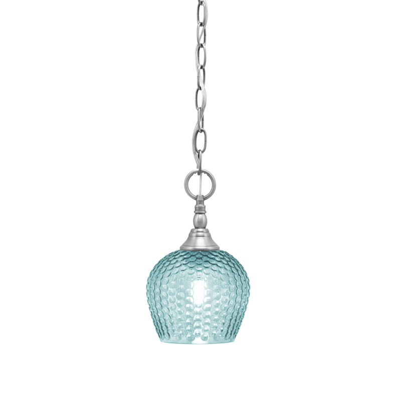 Mini-luminaire suspendu en chaîne avec verre texturé turquoise 6 po, Nickel brossé