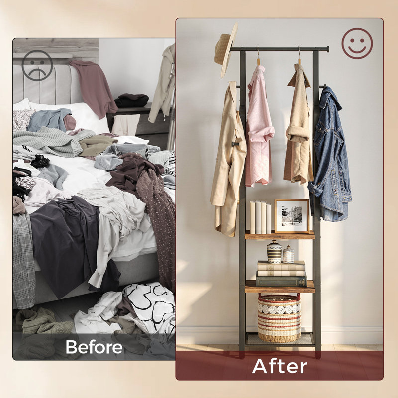 Freestanding 8 - Hook Coat Rack with Storage Shelves