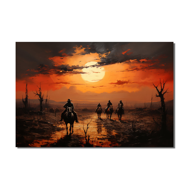 Western Sunset Riders Pointillism Art I - Western, art mural encadré