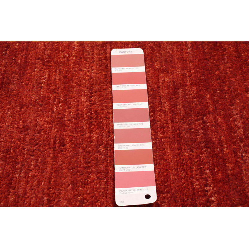 Tapis rouge foncé en laine noué à la main de conception unique 4 pi x 6 pi 2 po Seren