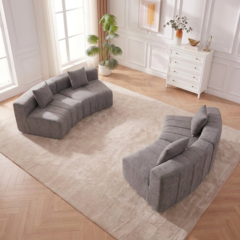 Canapé modulaire semi-circulaire avec 4 coussins, Gris