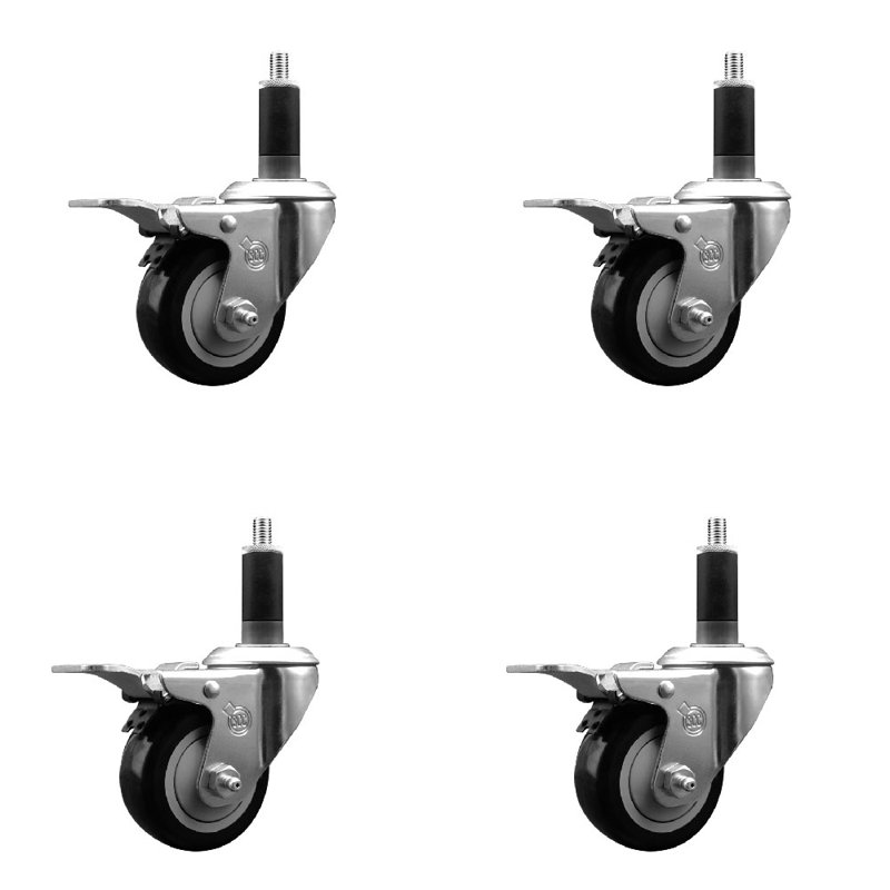 Jeu de roulettes extensibles en poly pivotant 1-1 / 8 pouces, Noir