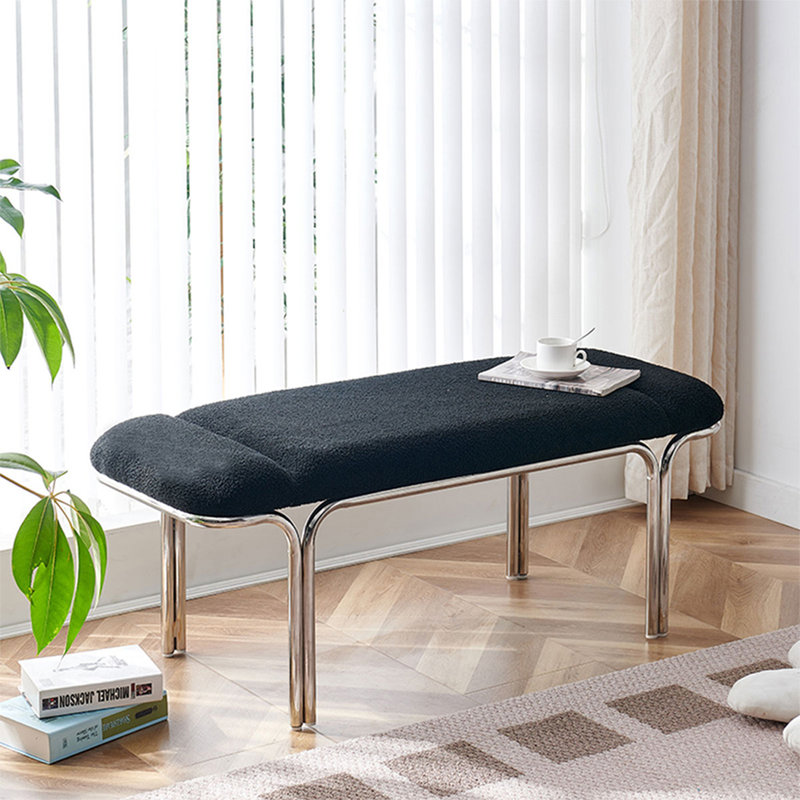 Banc revêtu de velours noir en acier inoxydable argenté, Noir