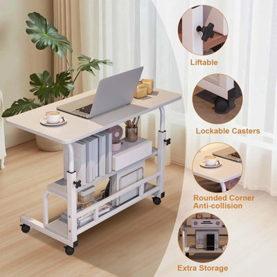 Home Office Portable Rolling Desk on Wheels Adjustable Height Mobile Computer Desk for Small Space Small Standing Desk