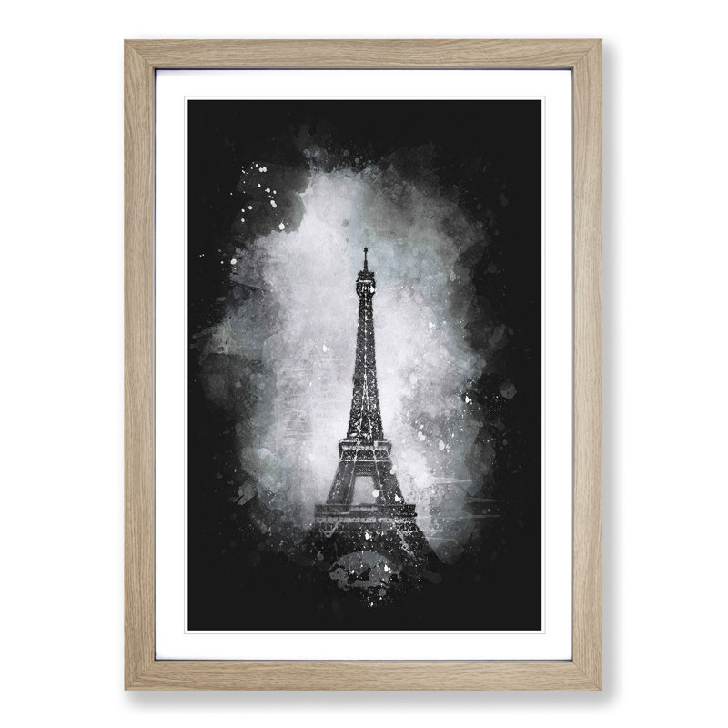 A Moody Eiffel Tower in Paris France - Picture Frame Graphic Art Print, Oak Framed, 87cm H x 62cm W x 2cm D