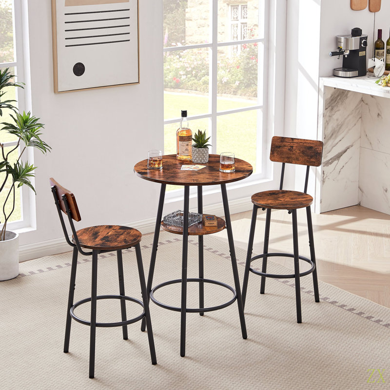 Ensemble de tabourets de bar ronds avec tablettes et tabouret avec dossier de 23,6 po de diamètre x H 35,4 po