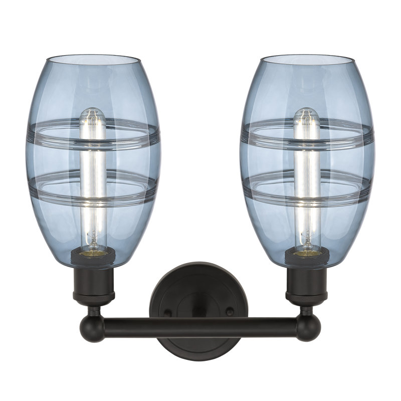 Éclairage pour meuble-lavabo à 2 lumières Kusham, Bleu princesse, Bronze huilé