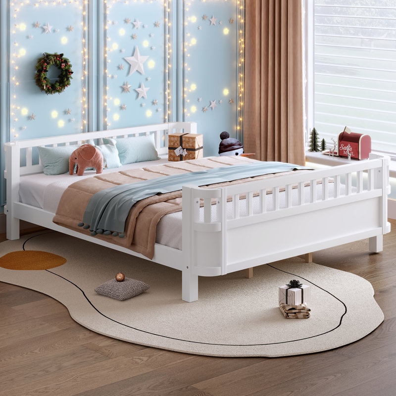 Solid Wood Montessori Bed With Detachable Side Fences And Safety Rails, Kids Daybed Frame For Boys’ And Girls’ Bedroom, Low Profile & Rounded Corners Design