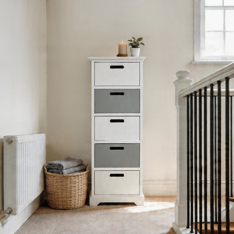 Fragoso Fully Assembled 5 Drawer Chest White Grey