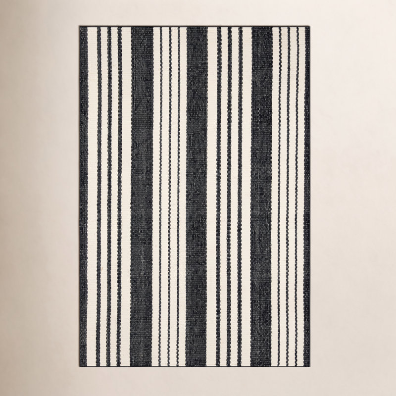 Tapis intérieur / extérieur noir tissé à la main Birmingham, Rectangle 9 pi 6 po x 13 pi 6 po