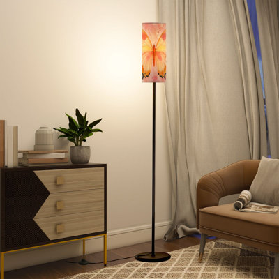 Lampe sur pied moderne et moderne avec télécommande à DEL à intensité variable, abat-jour réglable, papillon orange vif, aquarelle rose pour salon, chambre à coucher, bureau