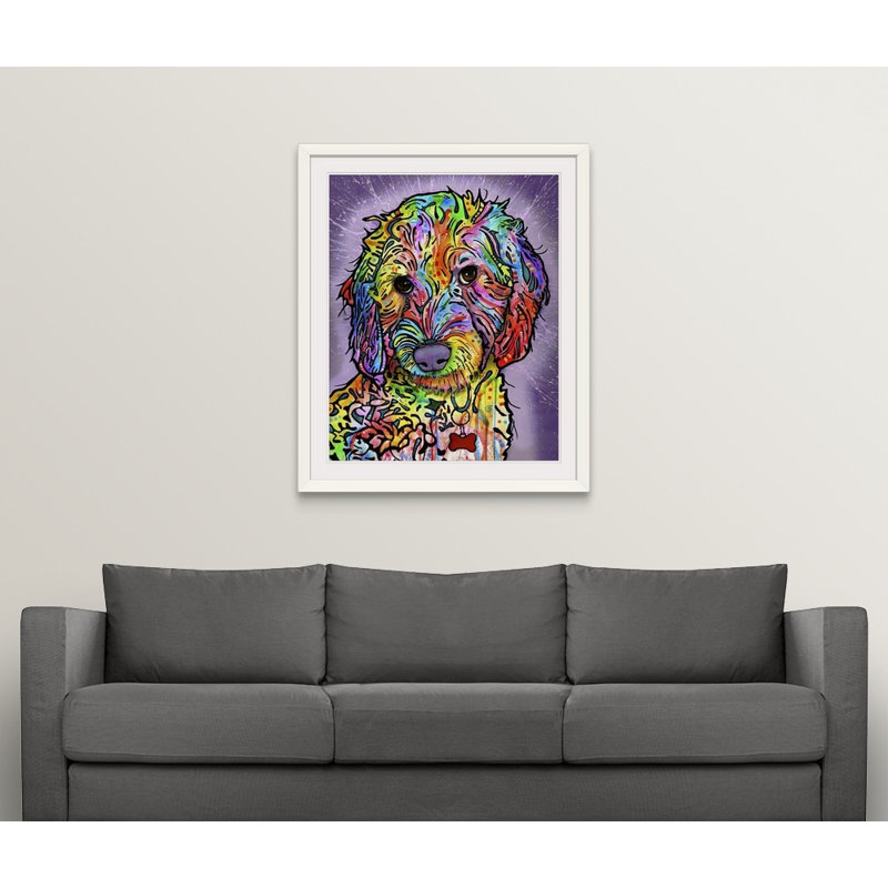 « caniche doux », reproduction, H 38 po x l 32 po x P 1 po, Cadre blanc