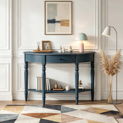 Console demi-lune avec tiroir et tablette