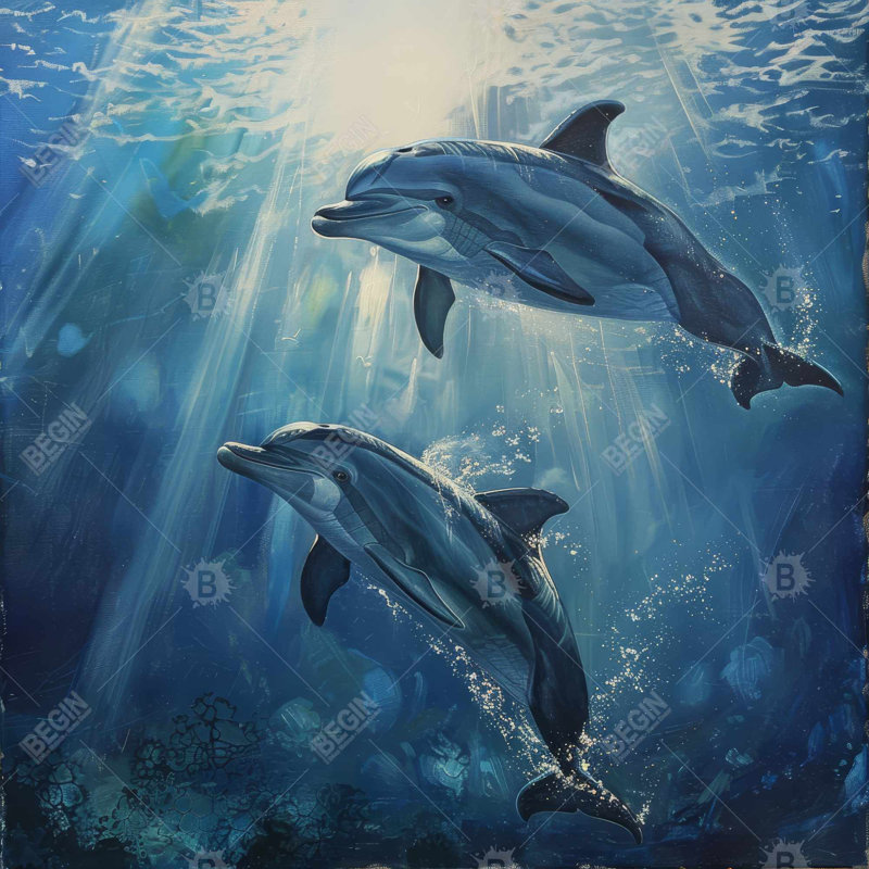 Two Dolphins - Purple Framed Canvas Art for Home Decor