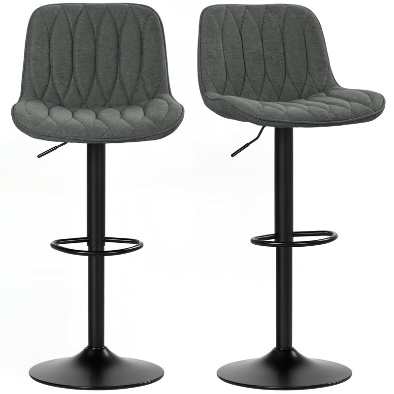 HOMCOM Bar Stools Height Adjustable with Backrest Footrest Set of 2 Brown, Charcoal Grey