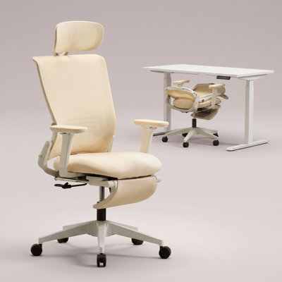 Foldable Office Chair, Ergonomic Mesh Task Chair with Recline Function, Home Office Chair with 2D Headrest , 4D Armrest and Footrest, Adjustable Height & Lumbar Support