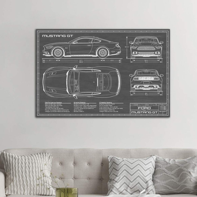 Mustang GT (2015-2017) Black by Action Blueprints - Wrapped Canvas Print, 152.5 cm H x 101.5 cm W