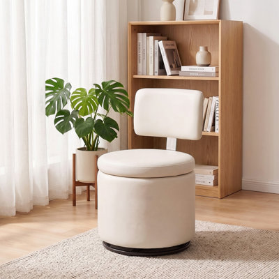 Chaise d'appoint moderne pivotante à 360 ° en simili cuir avec rangement, chaise d'appoint pivotante demi-tonneau avec dossier incurvé, blanc