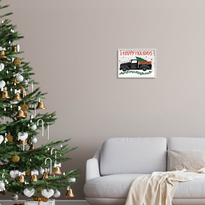 Joyeuses Fêtes, arbre de Noël at-229, H 11 po x l 14 po x P 1,5 po, Giclée encadrée blanc bord de mer