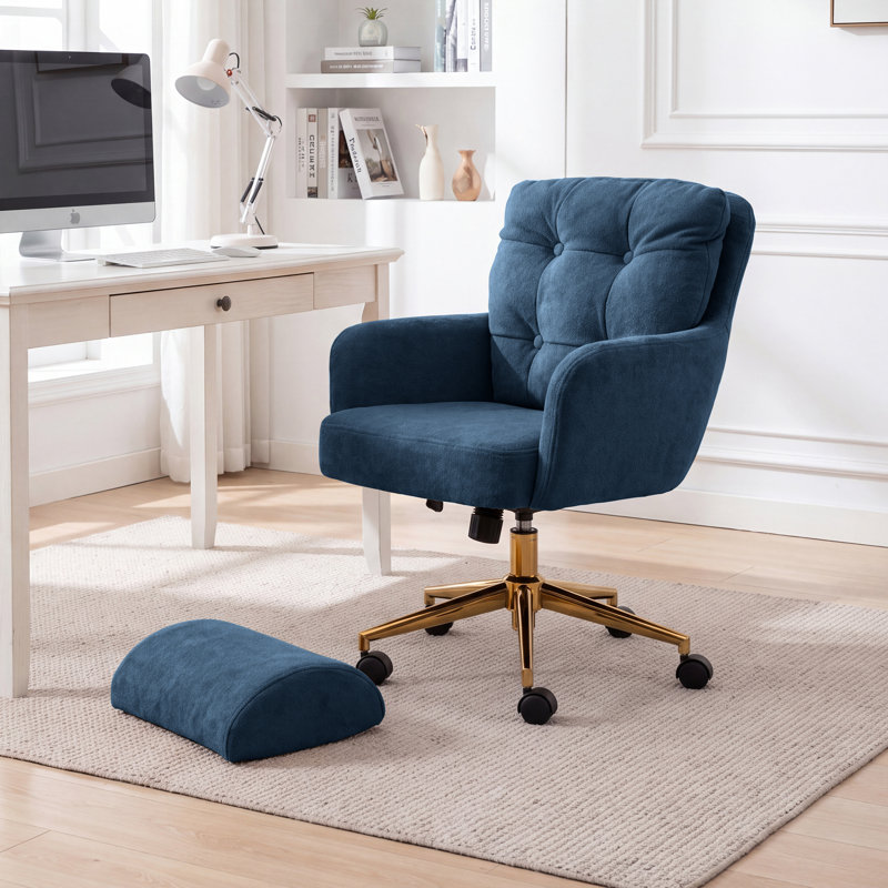 Fauteuil de bureau rembourré avec repose-pieds, Bleu