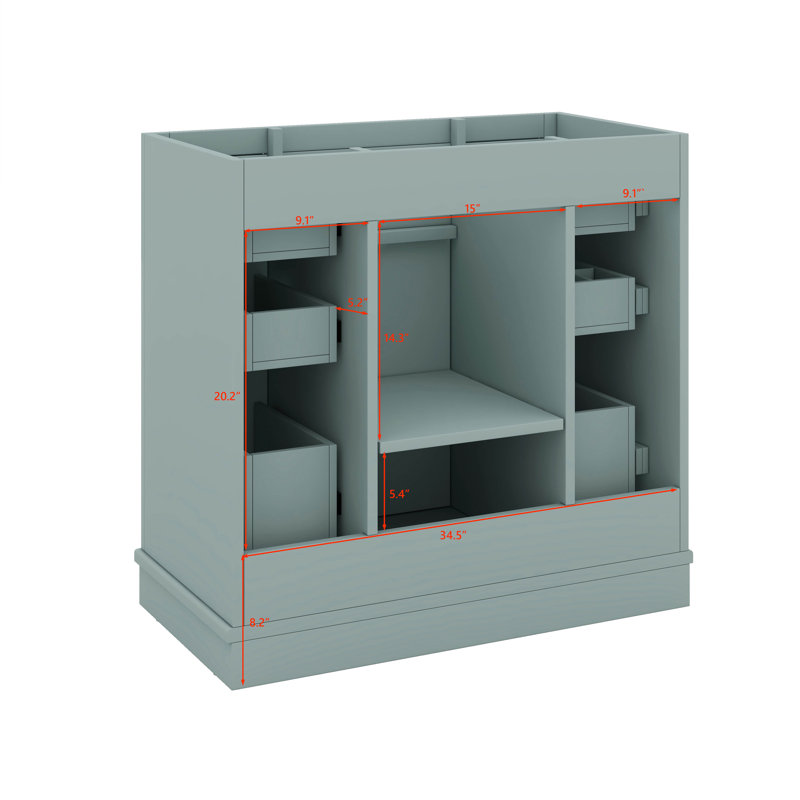 Meuble-lavabo 36 po sans lavabo, base d'armoire seulement, une armoire et six tiroirs, Vert