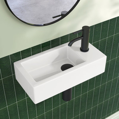 14.6 X 7 X 3.5 In. Rectangular Ceramic Wall Mount Small Vessel Sink Wall Hung With Right Faucet Mount In White
