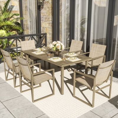 7 Piece Outdoor Dining Set with 70’’ Dining Table and 6 Sling Chairs