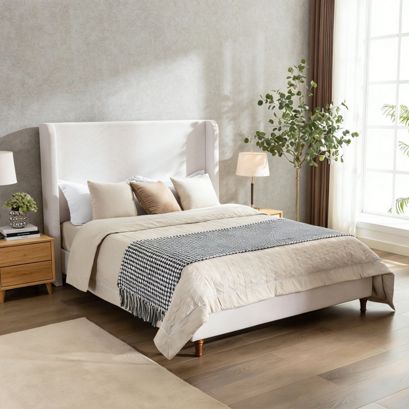 Lit plateforme tapissier avec tête de lit haute, King