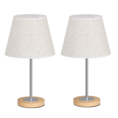 Ensemble de 2 lampes de bureau en bois, base en bois, abat-jour en lin, feuille de fer
