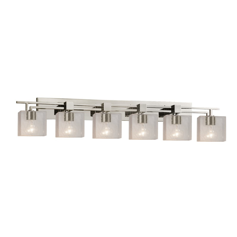 Barre d’éclairage de salle de bain 6 lumières fusion-abat-jour rectangulaire-nickel brossé-à DEL, Incandescent