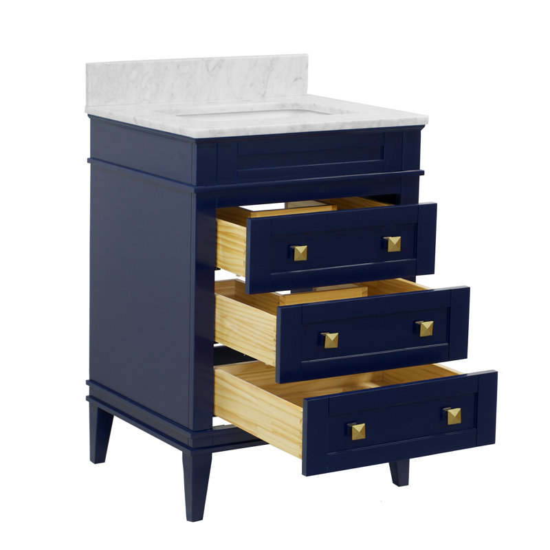 Ensemble de meuble-lavabo simple 24 "avec armoire bleu royal et comptoir en marbre de Carrare Francfort, Marbre de Carrare