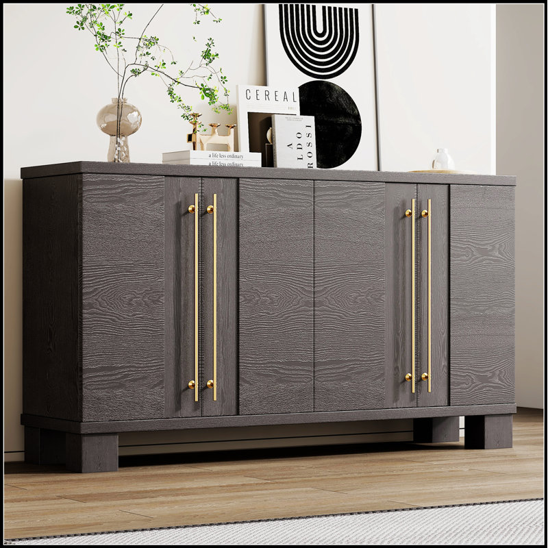 TREXM Traditional-Style Wood Sideboard With Adjustable Shelves And Gold Handles For Elegant Storage