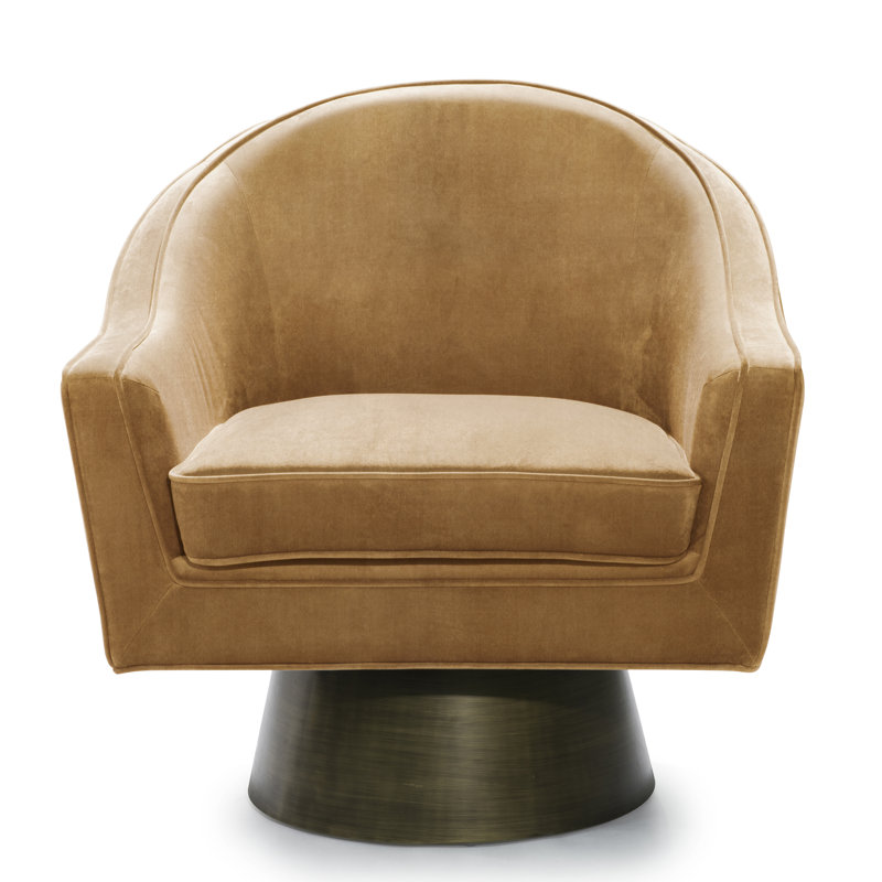 Camel Velvet Swivel Barrel Chair with Metal Frame
