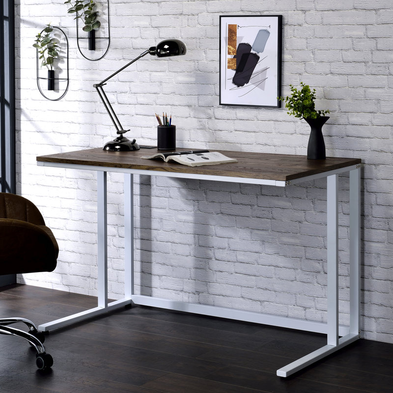 Bureau d'écriture, noyer et blanc avec port USB, Noyer/blanc