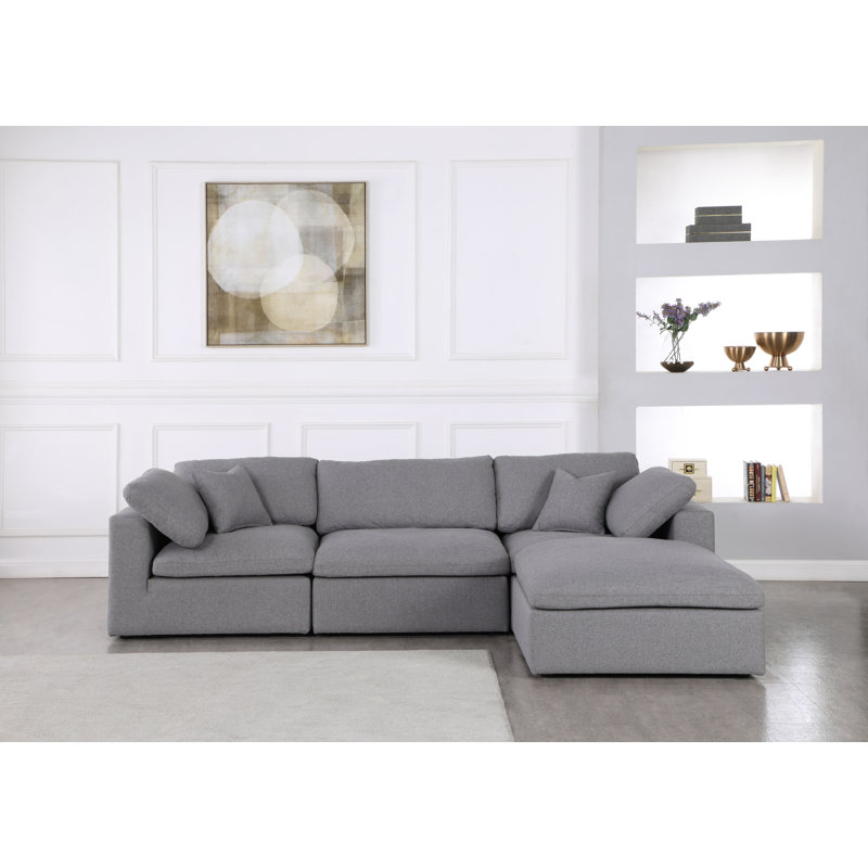 Burrows Upholstered L-Shaped Sectional Reversible, Grey Linen Textured Fabric