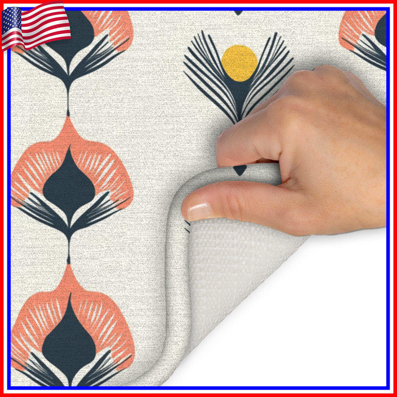 Art Deco Floral Motif Bath Mat, 24in W x 17in L