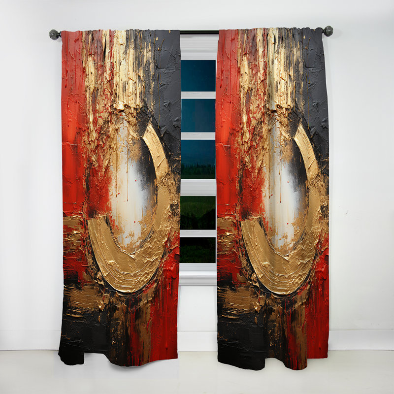 Red Gold Fusion Spiral Ii - Modern Velvet Curtain - Room Darkening - 1 Panel, 52" W x 120" L