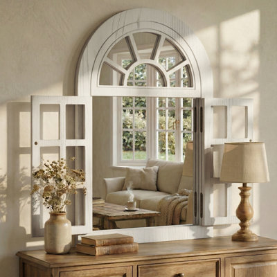 Window-shaped Design With Rustic Finish Adds Farmhouse Style Tempered Glass Provides Clear, Distortion-free Hd Reflection