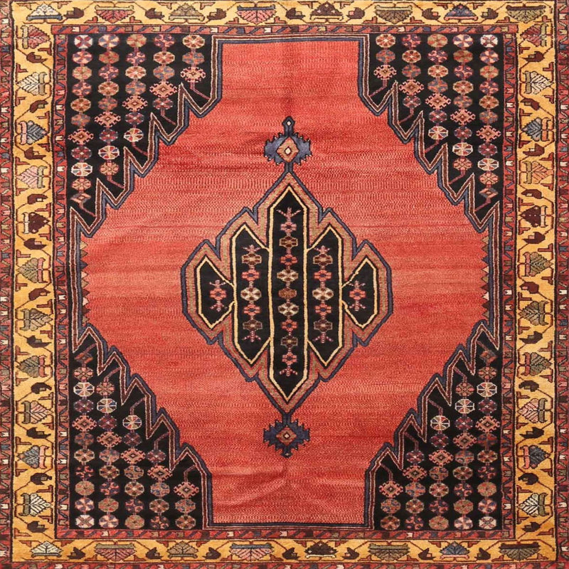 Tapis traditionnel rouge / noir, Rond 4 pi