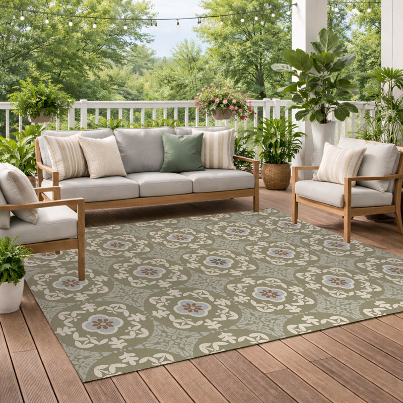 Tapis d'extérieur antidérapant Edan, Vert, Rectangle 36 po x 60 po