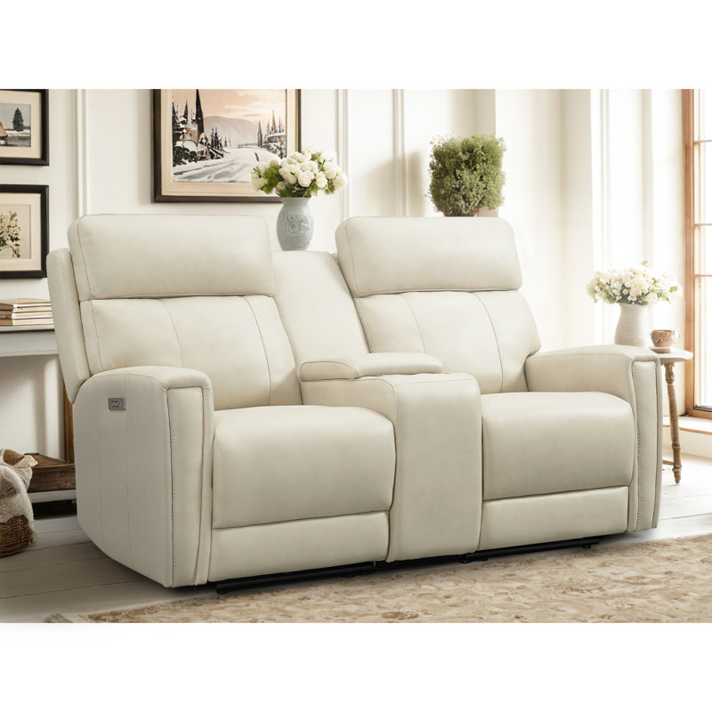 Causeuse inclinable en cuir véritable Ruddie, Cuir véritable crème