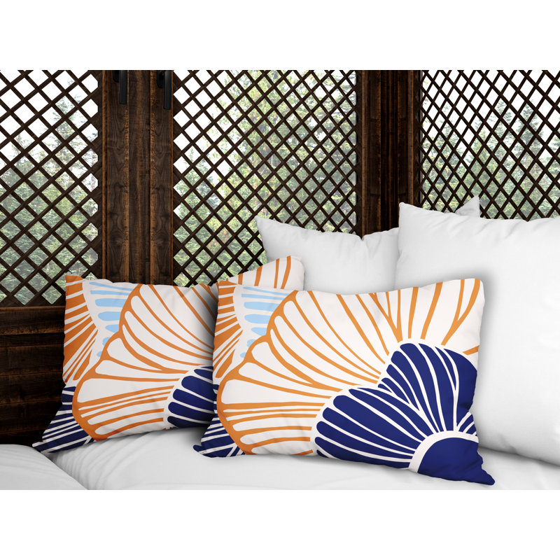 Floral Outdoor Reversible Throw Pillow, Orange