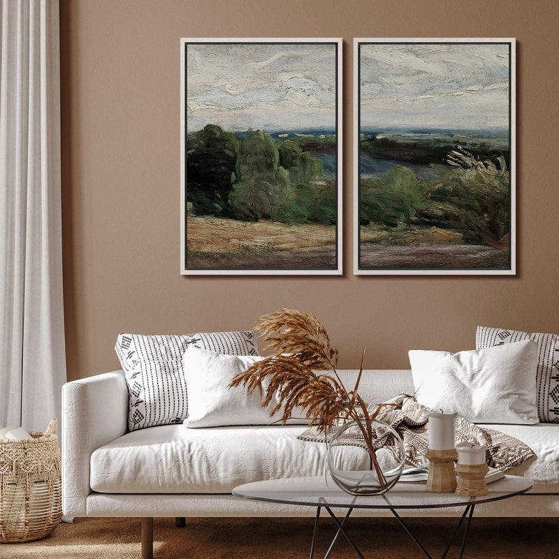 «Rolling Hills At Dusk Scenic», 2 pièces sur toile, Blanc, H 36 po x l 48 po