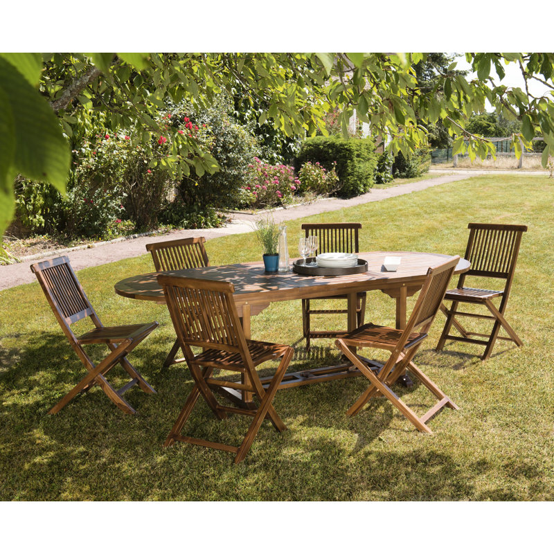 Farsund 6 - Person Teak Wood Patio Dining Set with Extendable Oval Table