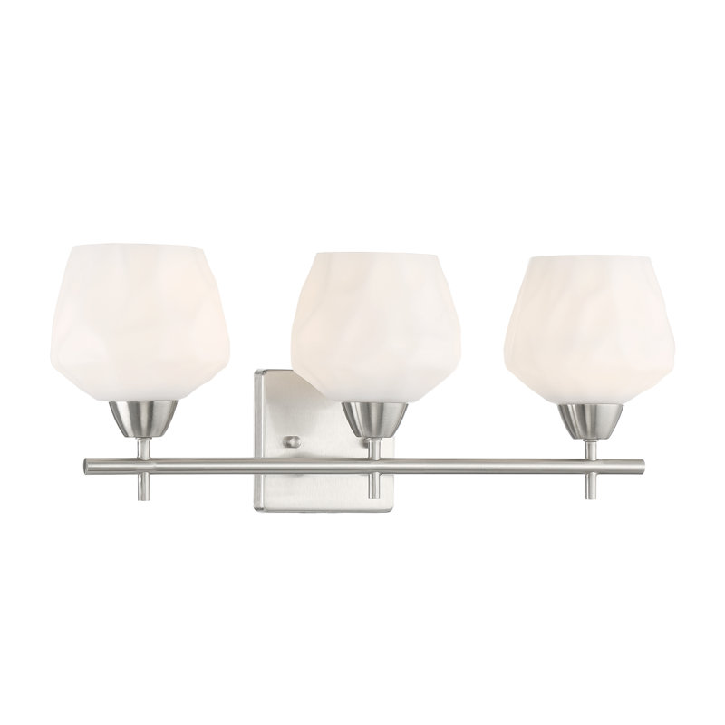 Highland Dunes Muro Brushed Nickel With Etched Opal Vanity Light, Brushed Nickel, White