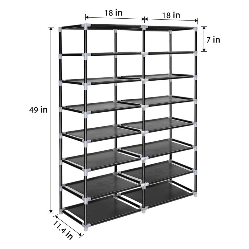 Rangement à chaussures à double rangée avec housse anti-poussière, armoire de rangement à 7 niveaux pour placard, vestibule, dortoir, appartement et garage