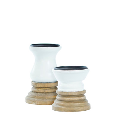 Ensemble de 2 porte-bougies en bois blanc 7 po