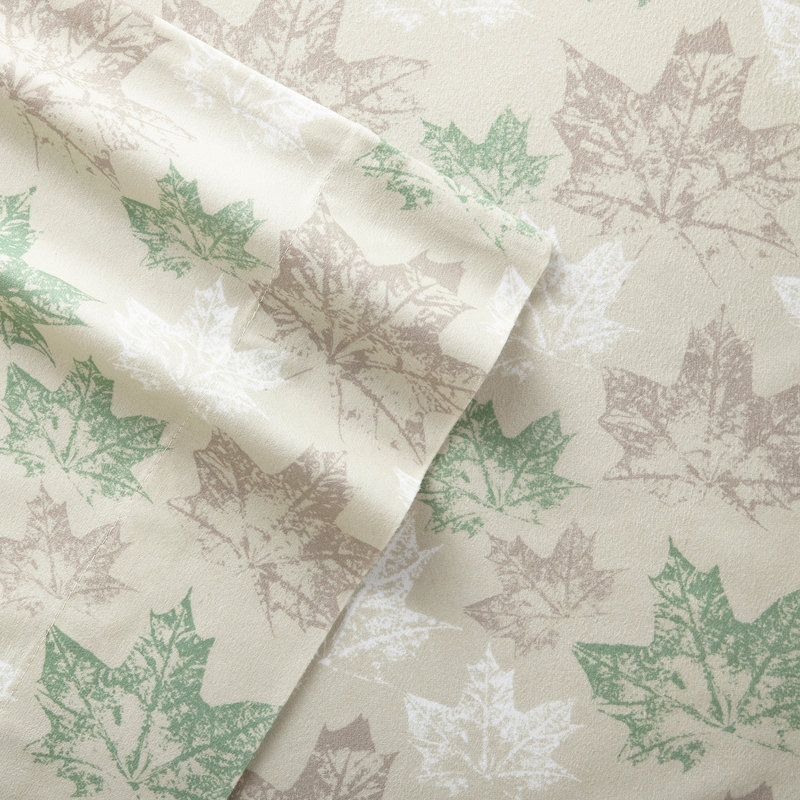 Micro Flannel® Printed Deep-Pocket Sheet Set, Full Sheet Set with 2 Pillowcases, Tan Leaves