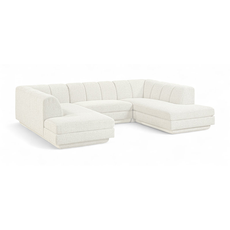 Tissu rembourré 3 pièces Landis Canapé modulaire modulaire, Tissu crème
